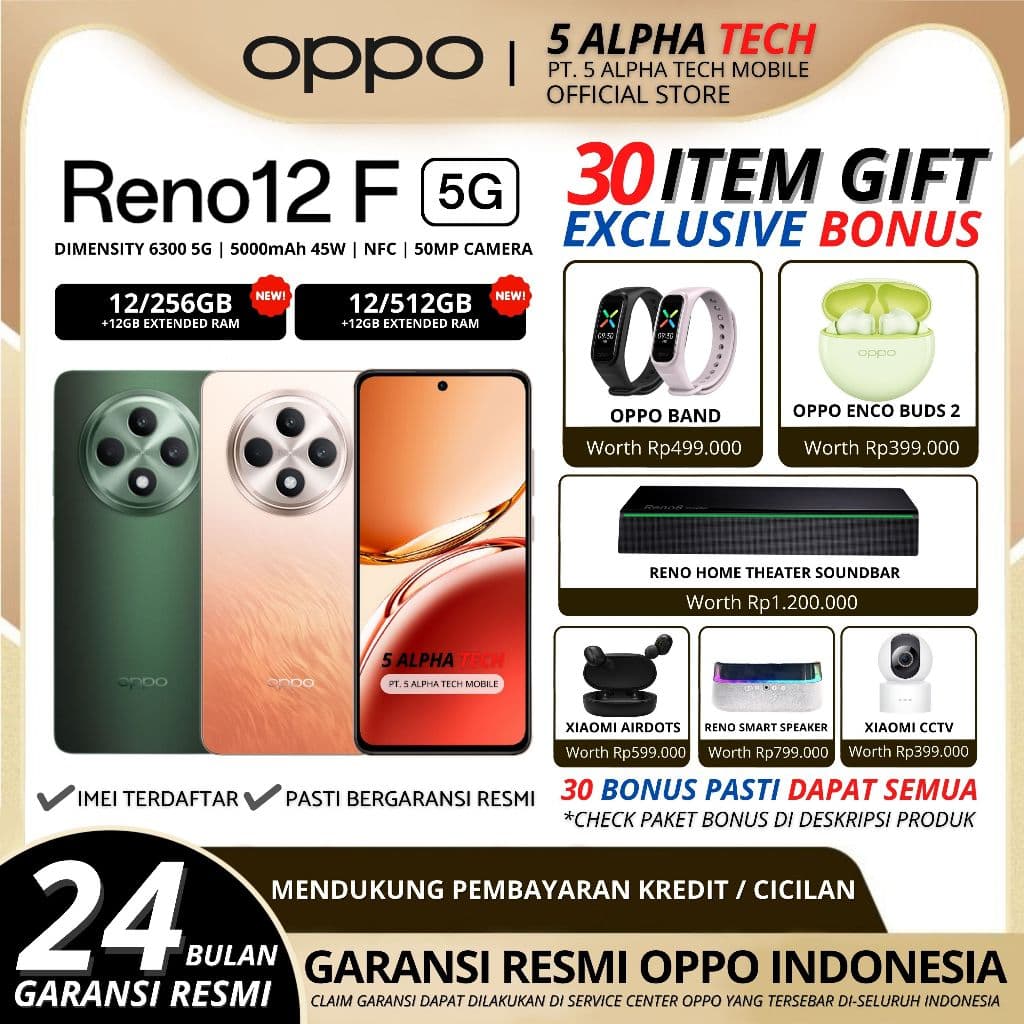 OPPO Reno 12F 12/512GB ( +12GB Extended Ram ) Garansi Resmi Oppo