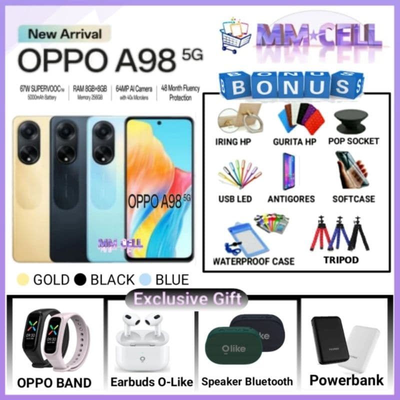 OPPO A98 5G RAM 8/256 NFC | A 98 5G 8/256 GARANSI RESMI OPPO INDONESIA