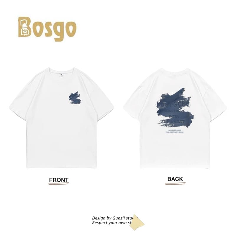Bosgo Korean Style T-shirt Baju Oversize Pria Putih Distro Lengan Pendek Kaos Pria Wanita Combed 24s