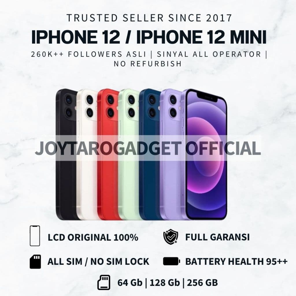 iPhone 12 - 12 Mini Kapasitas 64gb - 128gb - 256gb | Lcd Original 100% | No Minus | Fullset | Mulus | No Refurbish