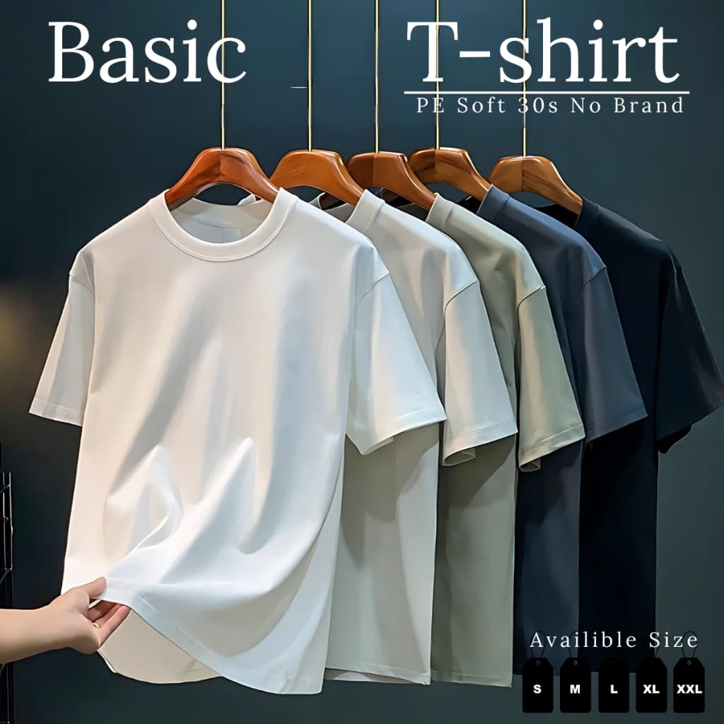 KAOS POLOS LENGAN PENDEK LEHER BULAT UNISEX PRIA WANITA SOFT COTTON 30S. ukuran size S,M,L,XL,XXL