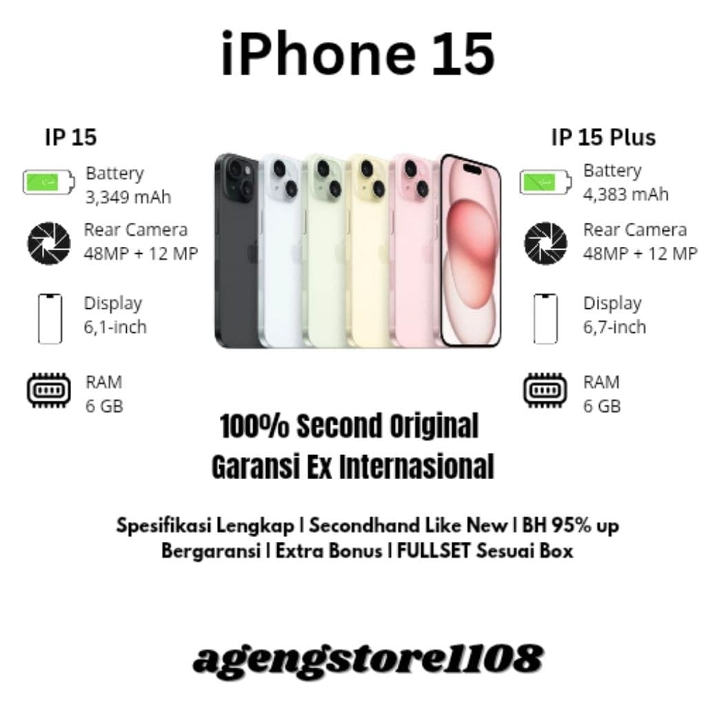 IPHONE 15 IPHONE 15 PLUS 128GB 256GB SECOND ORIGINAL EX INTER