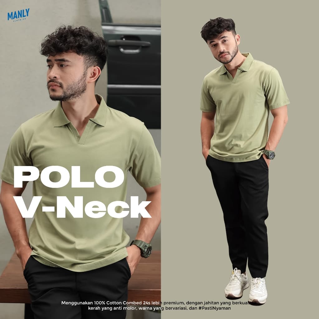 Premium Polo V-Neck Shirt Kaos Kerah V Lengan Pendek