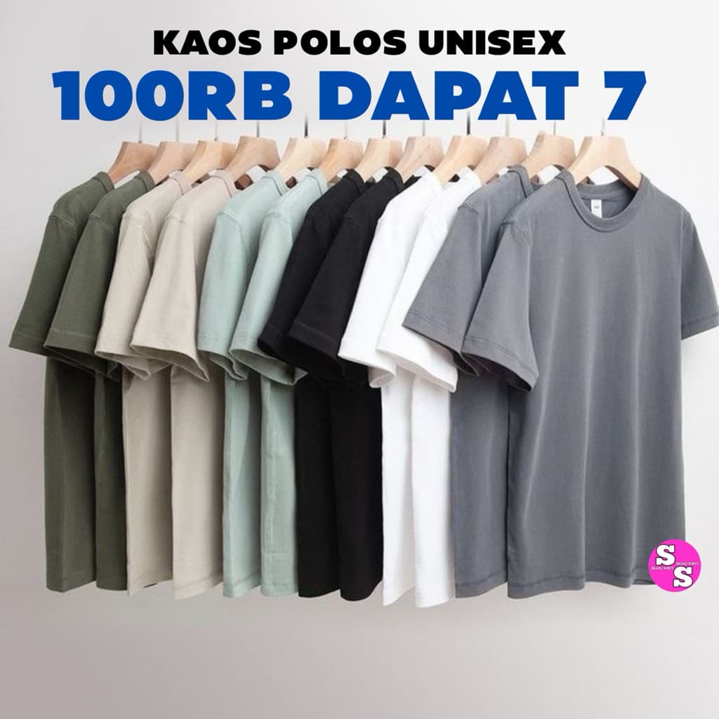 Paket Hemat 100ribu Dapat 7 PCS Kaos Polos Pria Wanita Lengan Pendek