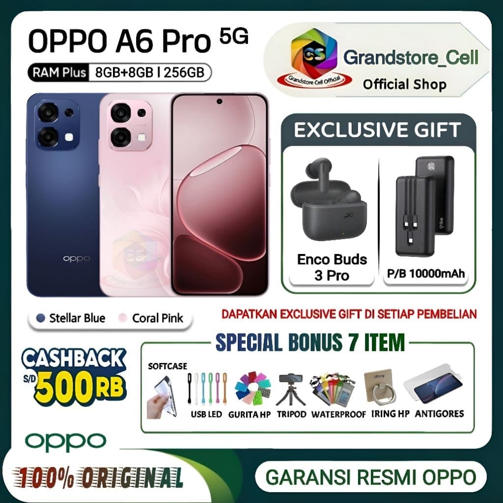 OPPO A6 Pro 5G [8/256 GB] - MediaTek Dimensity 6300 - 120Hz AMOLED, IP69 - 7000mAh+80W - GARANSI RESMI OPPO INDONESIA