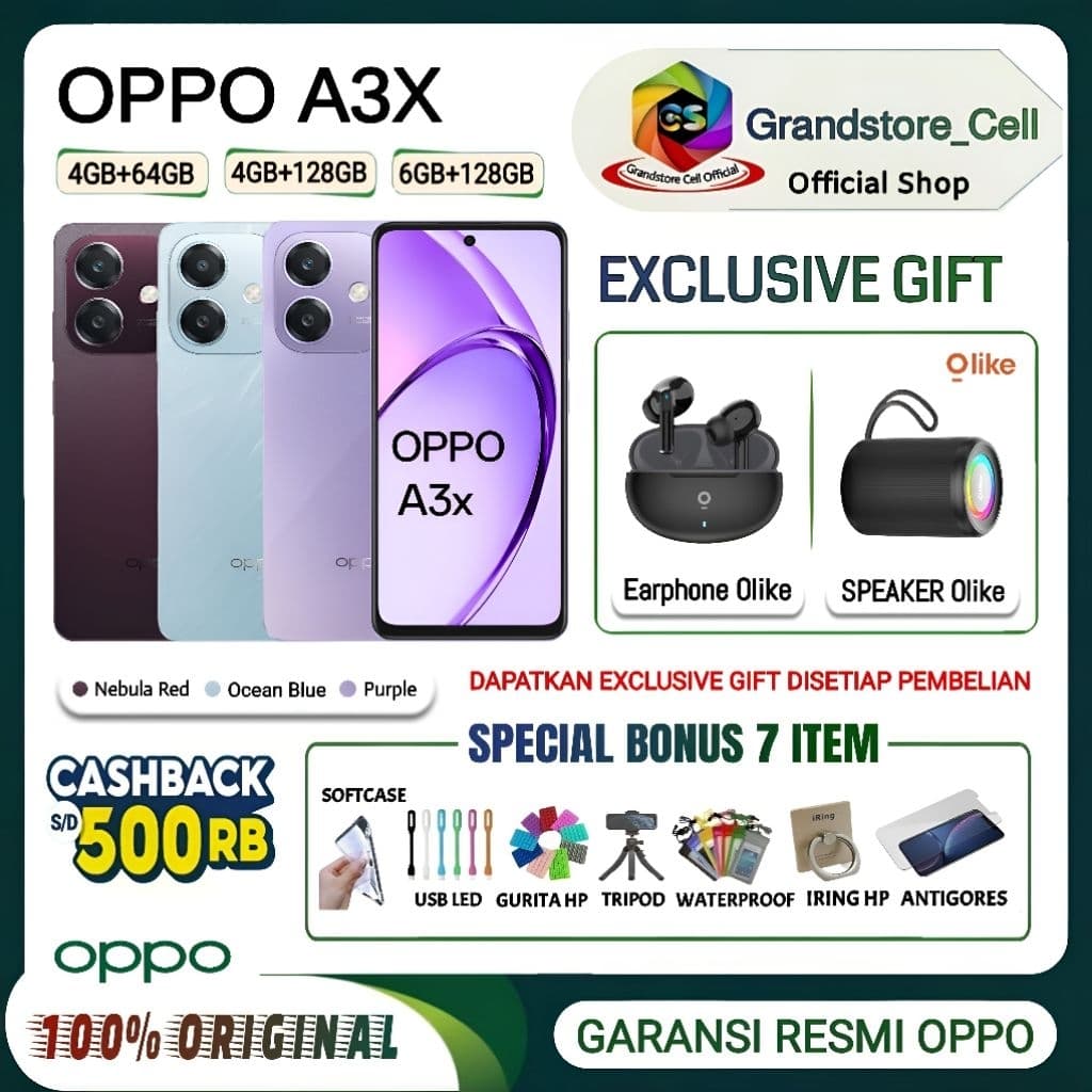 OPPO A3X RAM 4/64GB | OPPO A 3X RAM 4/128GB | OPPO A3 X RAM 6/128GB GARANSI RESMI OPPO INDONESIA