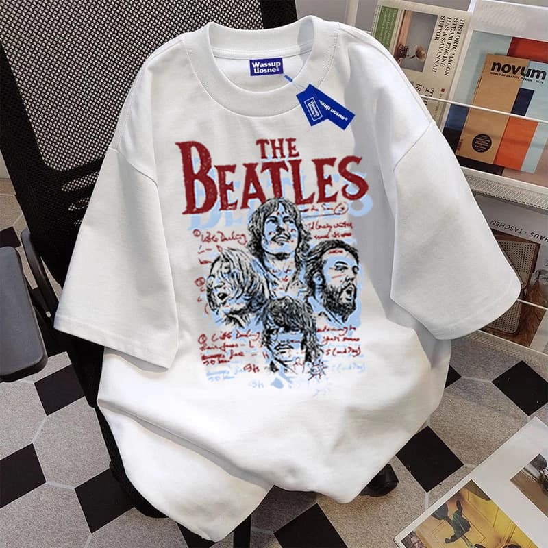 Kaos Pria Oversize Putih - Desain Vintage The Beatles/kaos pria distro original 100%/T-Shirt PUTIH