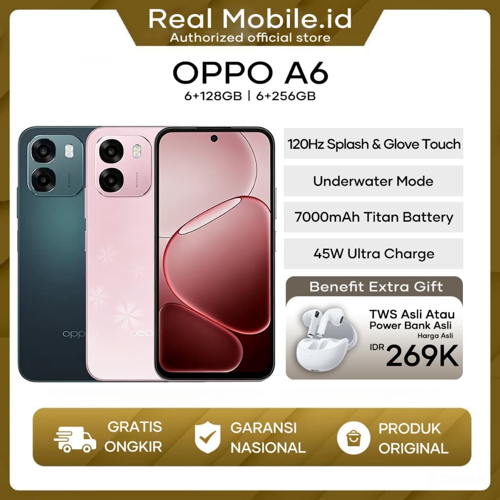 OPPO A6 6+256GB/6+128GB NFC 7000mAh 45W Tahan Air dan Debu IP69 OPPO Terbaru 2025 Garansi Resmi