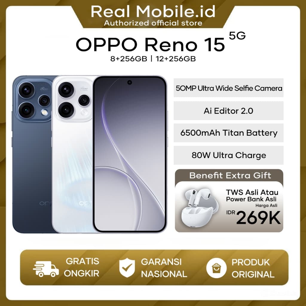OPPO Reno15 5G/15 F 5G 12+256/8+256/8+128 NFC 50MP Ultra Wide Selfie Camera Garansi Resmi