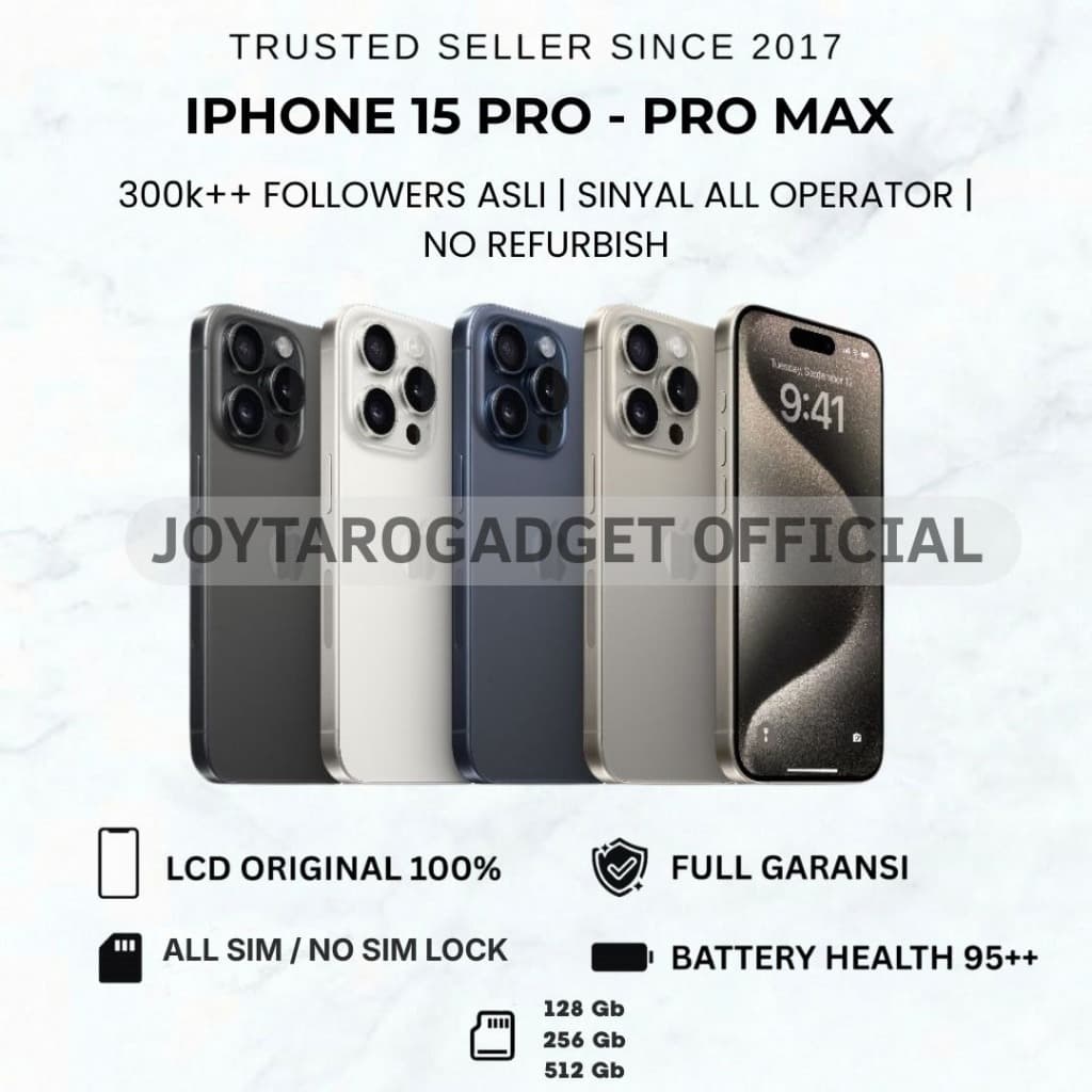 iPhone 15 Pro - iPhone 15 Pro max | Kapasitas 128gb 256gb 512gb 1TB | Lcd 100% Original | No Refurbish | Fullset | Mulus |