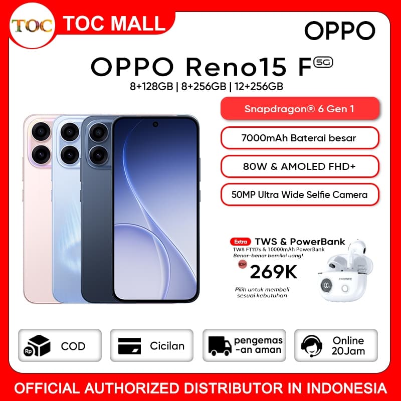 OPPO Reno15 F/Reno15 5G 8/128GB 8/256GB - 50MP Ultra Wide Selfie Camera Garansi Resmi OPPO Indonesia