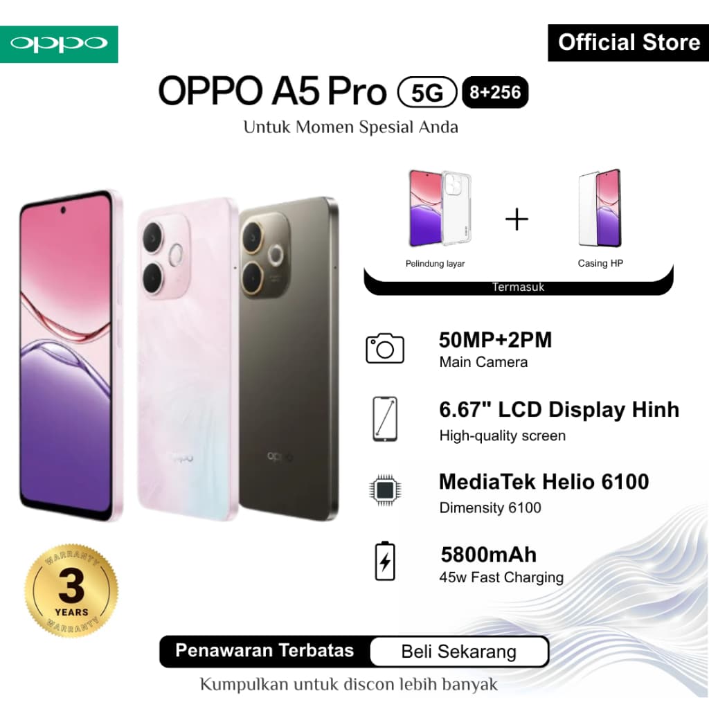 Oppo A5 Pro 5G 8/256GB ( 8GB+8GB Extended RAM ) Garansi Resmi OPPO