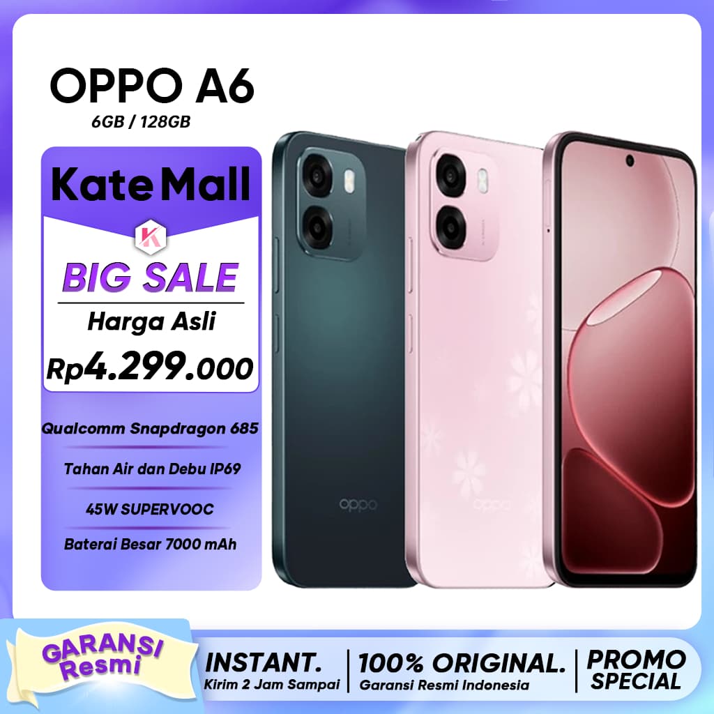 OPPO A6 (6/128GB)(6/256GB) 7000mAh Large Battery 45W SUPERVOOC  Snapdragon 685 Garansi Resmi